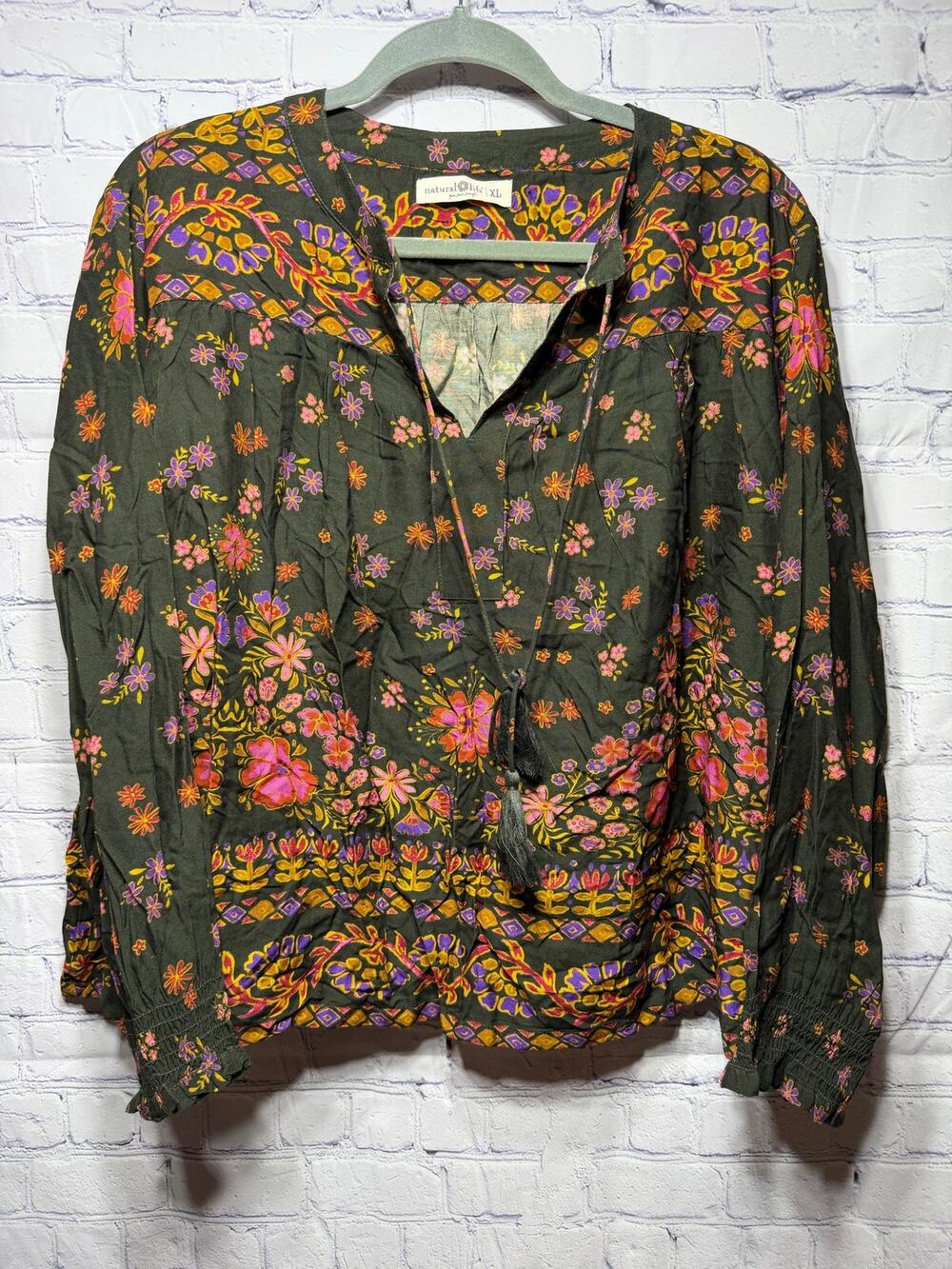 Natural Life Boho Dark Floral Peasant Top Sz XL NWOT Whimsigoth Oversized